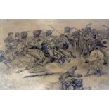 India & Punjab - Large Drawing Of Sikh Cavalry a fine signed and dated large pencil drawing of the