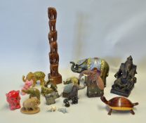 Assorted Selection of Elephant Ornament and Statues includes a stack of 6 wooden elephants, a circle