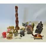 Assorted Selection of Elephant Ornament and Statues includes a stack of 6 wooden elephants, a circle