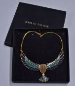 Franklin Mint Jewel of the Nile Scarab Necklace plated in 22 carat gold and hand enamelled in blue