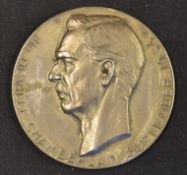 Neville Chamberlain 1938 Plated Medal 'Peace in Our Time' by V. Demanet for Fisch, bust left Neville