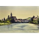 Attributed Adolf Hitler painting - a water colour depicts a town and river scene, signed and dated
