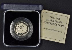 1992-1993 Silver Proof Fifty Pence Coin Royal Mint, European Presidency, appears in good