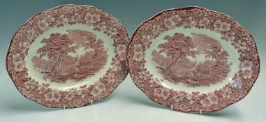 Enoch Wedgwood Tunstall 'Woodland' Serving Plates pink and white, hand engraved both measuring 36