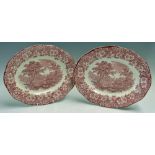 Enoch Wedgwood Tunstall 'Woodland' Serving Plates pink and white, hand engraved both measuring 36