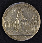 Jernigan's Lottery Impressive Silver Medallion 1736 the obverse; Standing figure of Britannia and