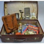 1940s briefcase full of WWII related children's items including comic, cigarette cards, ration