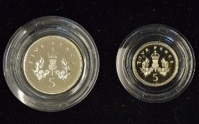 1990 Silver Proof Five Pence Two Coin Set Royal Mint appears in good condition, complete with