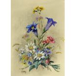 Attributed to Adolf Hitler Artwork - Alpine Bouquet with Edelweiss, 38 x 27.5cm, with A Hitler to