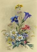 Attributed to Adolf Hitler Artwork - Alpine Bouquet with Edelweiss, 38 x 27.5cm, with A Hitler to