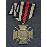 WWI 1914-1918 German Cross of Honour Medal Combatant grade with a pair of swords between arms, and