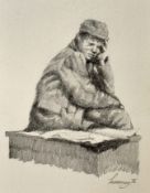 Moroney, Ken (b.1949) Original Drawing Thinking Boy in Cap signed and dated 1976, framed measures 27