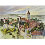 Attributed Adolf Hitler painting - a water colour depicts a church within castle, signed and dated