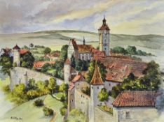 Attributed Adolf Hitler painting - a water colour depicts a church within castle, signed and dated