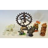 Assorted Selection of Elephant Ornaments/Figures to include a herd of Onyx elephants, metal Indian