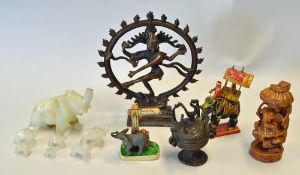 Assorted Selection of Elephant Ornaments/Figures to include a herd of Onyx elephants, metal Indian