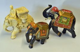 Pair of Hand Painted Wooden Indian Elephants colourfully decorated with some faults present in