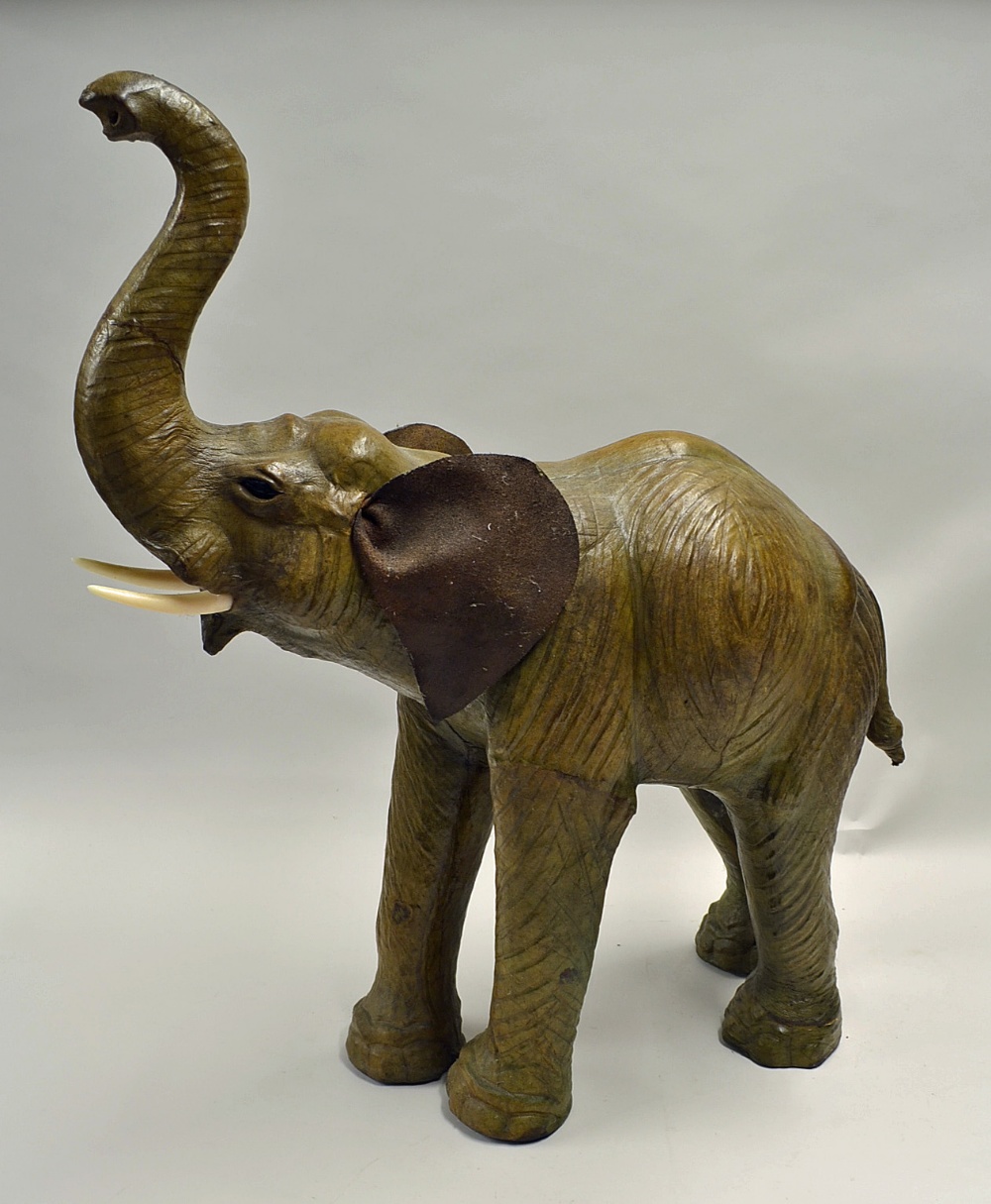 Large Handmade Leather Elephant appears in good condition, measures from floor to tip of trunk - Image 2 of 2