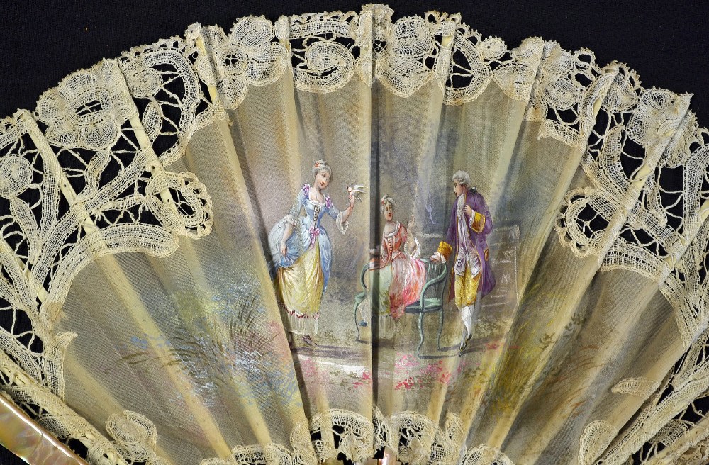 Very beautiful Victorian folding fan in an attractive 18th Century style circa 1850 -70s with
