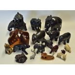 Assorted Elephant Ornamental Selection includes wooden elephants, a pair of bookends, a pair of '