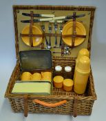 Picnic Set in Wicker Basket comes with 2x Thermos (1925) flasks, 4x Piece Cutlery set, 2x Glass