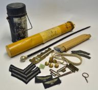 WWII RAF Items: including assorted button, shoulder bagdes etc. in cigar case, swagger stick,