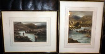 SIGNED PRINTS: Pair of early Douglas Adams prints, signed in pencil by the artist, showing angler