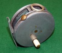REEL: Hardy Perfect 3 3/8" alloy trout fly reel, Eunoch model, 1917-1921 check, white handle, rim