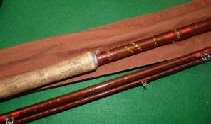 ROD: Hardy Fibatube 12'6" 3 piece hollow glass salmon fly rod, brown blank, speckle whipped low