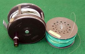 REEL & SPOOL: (2) Fine Hardy Perfect 3.75" diameter alloy wide drum salmon fly reel, 1950's model,