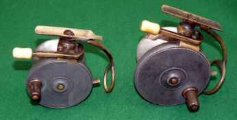 REELS: (2) Pair of Malloch alloy/brass side cast reels, a 4" model, winding plate stamped, "Malloch,