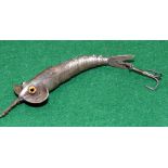 LURE: Rare Gregory Superior Flexible Jointed Bait, 3.75" long, nickel on brass, fins stamped "