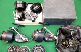 REELS: (4) Early Mitchell black finish French build spinning reel, V check, good finish, c/w spare