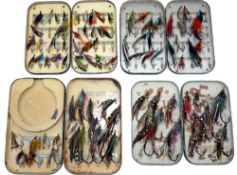 FLY BOXES: (4) Scarce Wheatley copper slim pocket fly box 6"x3.5"x0.5", containing collection of