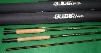 RODS: (2) Pair of Guideline Alpha 3 piece carbon trout fly rods, 9' line rate 5/6 and 8' line rate