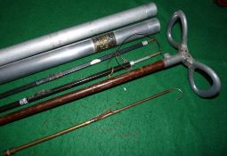 ACCESSORIES: (7) Early Hardy alloy rod tube,51" x1.75 with Hardy label to top, another similar 39"