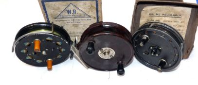 REELS: (3) WR Products Speedia 4" narrow drum trotting reel ,side lever check, line guide for left