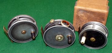 REELS: (3) Finn-De-Lange Bergen, F. De L Competition 2.75" alloy trout fly reel by Young's, crazed