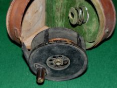 REEL & CASE: (2) Moscrop of Manchester 4.5" all brass salmon fly reel, Patent hollow spindle,