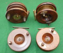 REELS: (4) Collection of 4 Nottingham mahogany/brass reels, a 4" starback with 4 screw Slater latch,