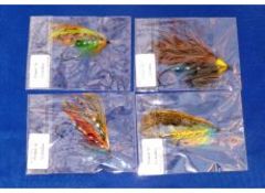 SALMON FLIES: (4) Four large traditional gut eye salmon flies dressed by EJ Kublin, a Laxford 8/0, a