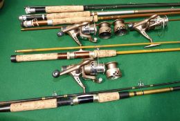 RODS, REELS & SPOOLS: (Qty) Collection fibreglass/carbon spinning/fly rods by Milbro, Craddock and