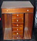 CABINET: Mahogany wood collector's cabinet, with 6 rectangular small pull out drawers 12"x5.5"x2"
