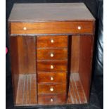 CABINET: Mahogany wood collector's cabinet, with 6 rectangular small pull out drawers 12"x5.5"x2"