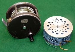 REEL & SPOOL: (2) Hardy Perfect 3.75" diameter wide drum alloy salmon fly reel, 1950's model with