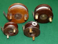 REELS: (4) Collection of 4 good early Nottingham reels, a 4" Slater style starback combination reel,