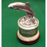 TROPHY: Garrard & Co., Ltd., jewellers, London fishing trophy, a leaping fish on marble block with