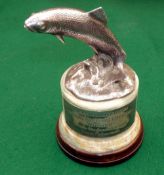 TROPHY: Garrard & Co., Ltd., jewellers, London fishing trophy, a leaping fish on marble block with