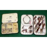 FLY BOXES: (2) Early Hardy The Halford Mayfly box, 5.5"x4", cream interior, 6 compartment base, 3