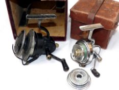 REELS: (2) Scarce Helical Casting Reel coy threadline with factory nickel finish, half bail, face